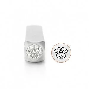 METAL STAMP - PAW PRINT W. HEART 6MM