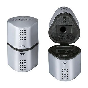 GRIP 2001 3-HOLE PENCIL SHARPENER SILVER W/DOUBLE CONTAINER FABER CASTELL