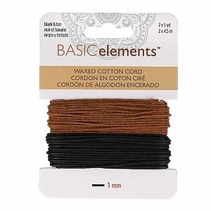 ENSEMBLE CORDON CIRÉ NOIR ET MARRON 1 MM - 4,57 M BEADSMITH