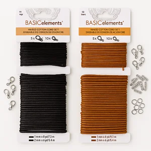 SET WAXED CORD BLACK 1 - 2 MM + END CAPS BEADSMITH
